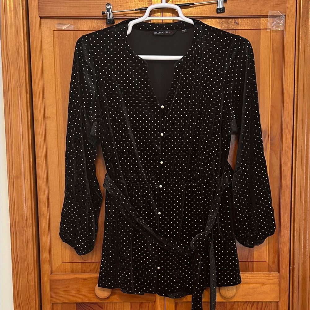 Colleen Lopez Velvet Belted Tunic – Plus 1X – New Luxe Soft Stretch Long‑Sleeve